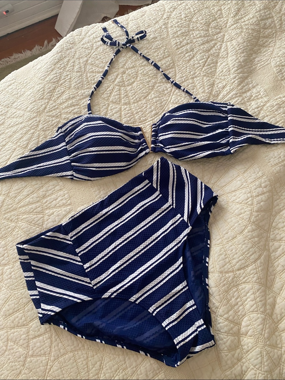 Sea Level Australia: Biarritz bikini set, Navy & White French striped High-Waist